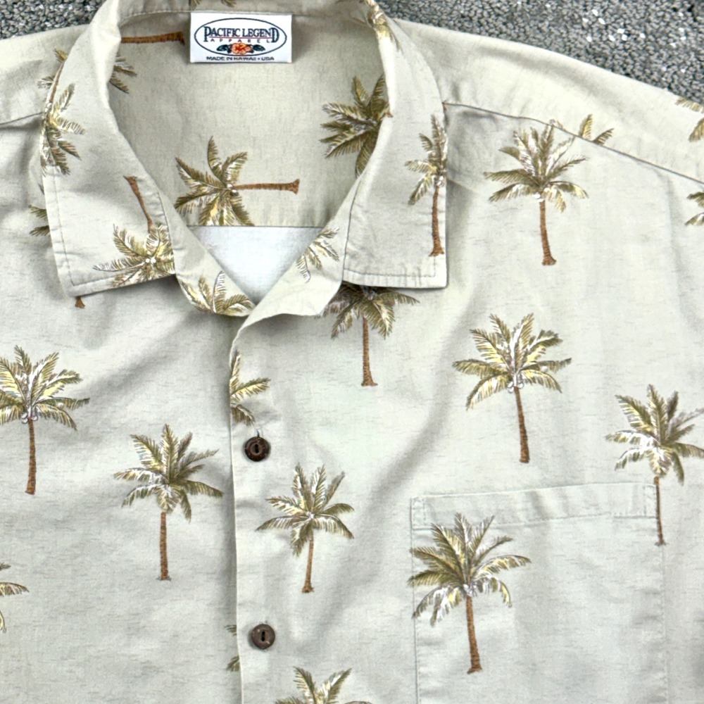 Pacific Legend Shirt Mens XL Beige Palm Tree Cotton Hawaiian Aloha Tropical 775